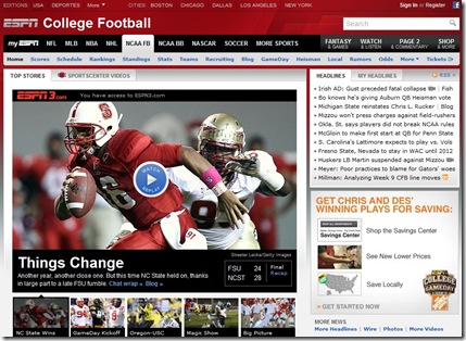 Fron page of ESPN Football