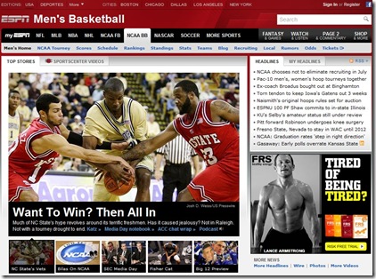 Front page of ESPN Basketball