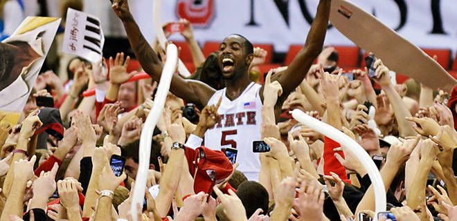 CJ Leslie celebrates 84-76 win over #1 Duke